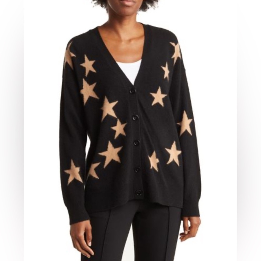 NWT Magaschoni 100% Cashmere Stars V-Neck Cardigan Sweater
